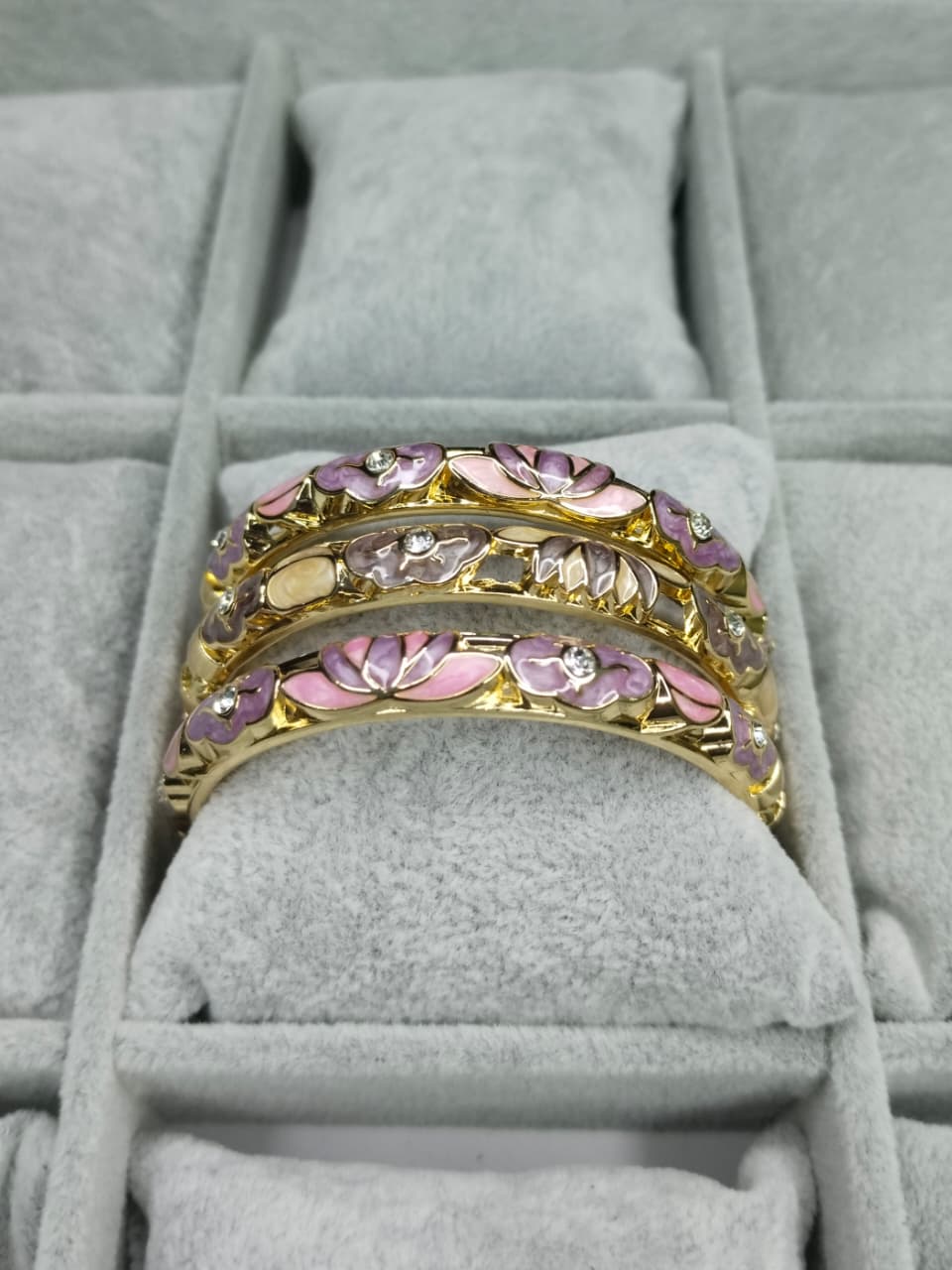 Purple & Pink Floral Enamel Gold-Plated Bangle Set