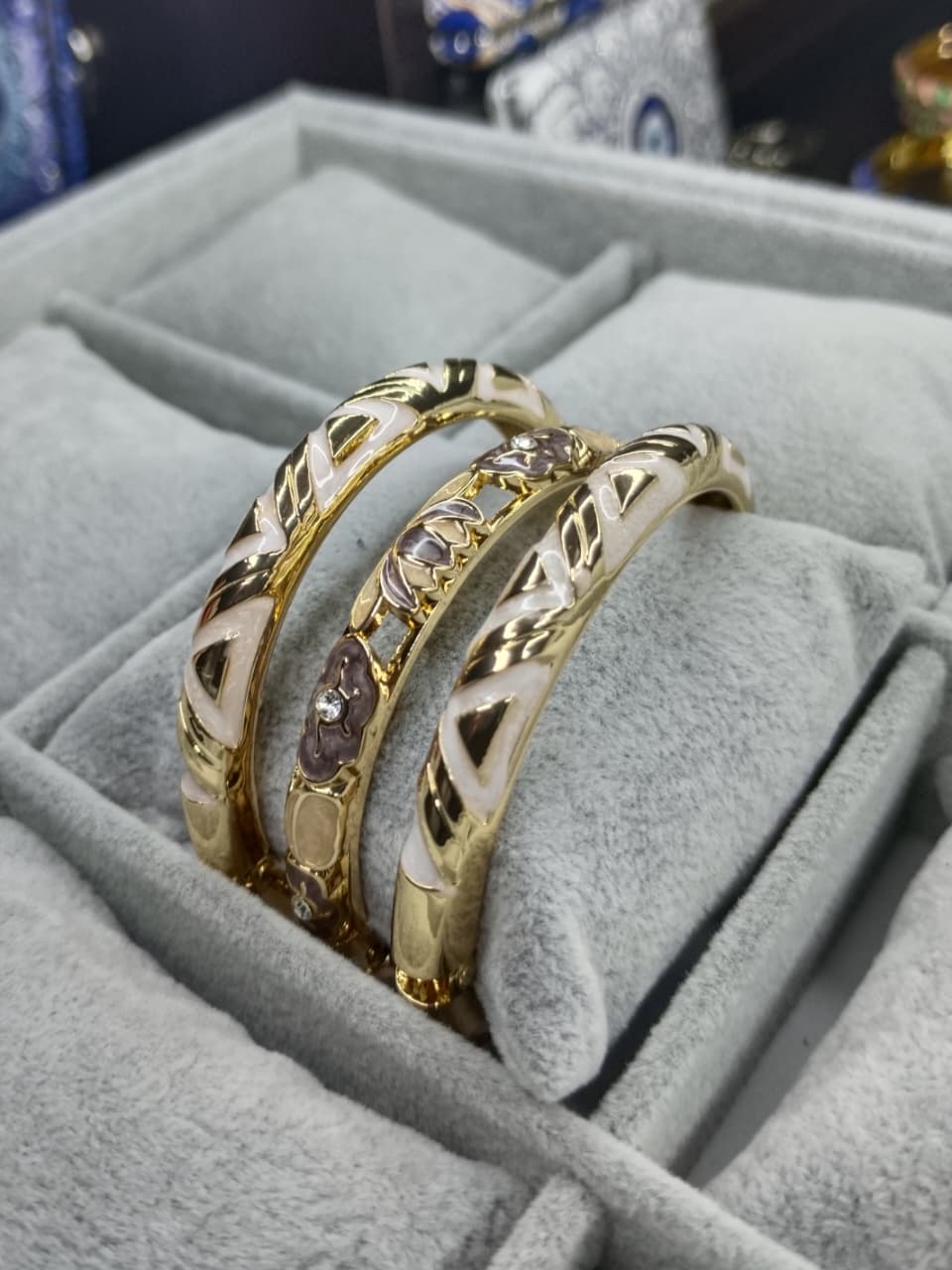 White & Gold Abstract Enamel Bangle Set - Image 2