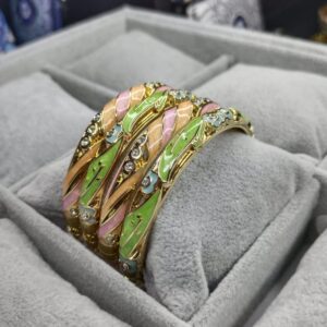 Pastel Swirl Enamel Gold-Plated  Bangle Set (Set of 3)