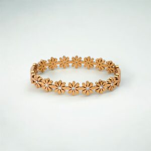 Floral Baby Size Bracelet with Crystal Centers – Gold Finish