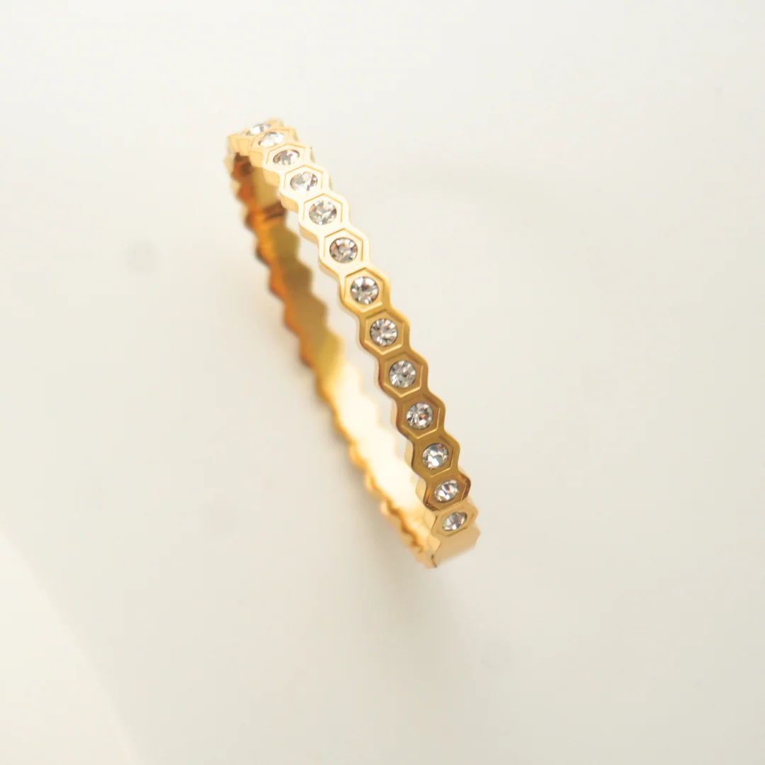 Baby Size Bracelet with Hexagon Crystal Design – Gold Finish