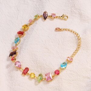 Gold Plated Multicolor Crystal Charm Bracelet for Women