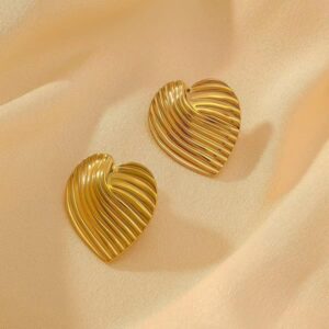Textured Heart Gold Plated Stud Earrings for Women