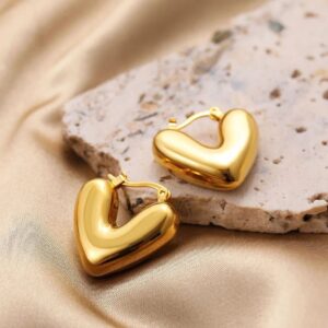 Anti-Tarnish 18K Gold Plated Puffy Heart Hoop Earrings
