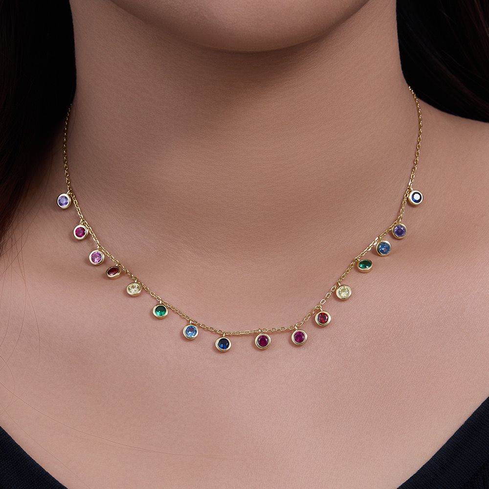 Multicolor Stone Drop Necklace – Gold Plated - Image 2