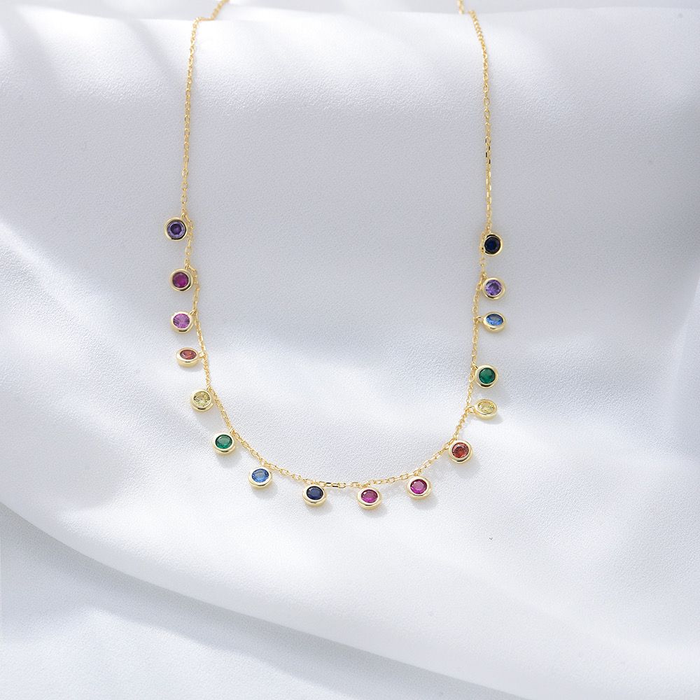 Multicolor Stone Drop Necklace – Gold Plated - Image 3