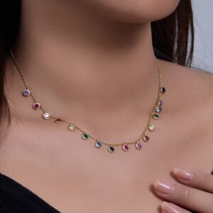 Multicolor Stone Drop Necklace – Gold Plated