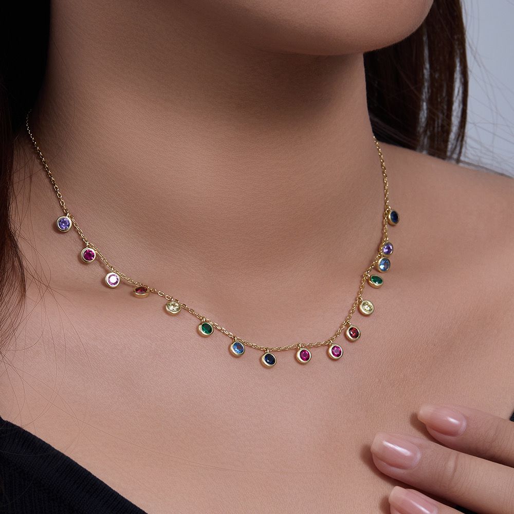 Multicolor Stone Drop Necklace – Gold Plated