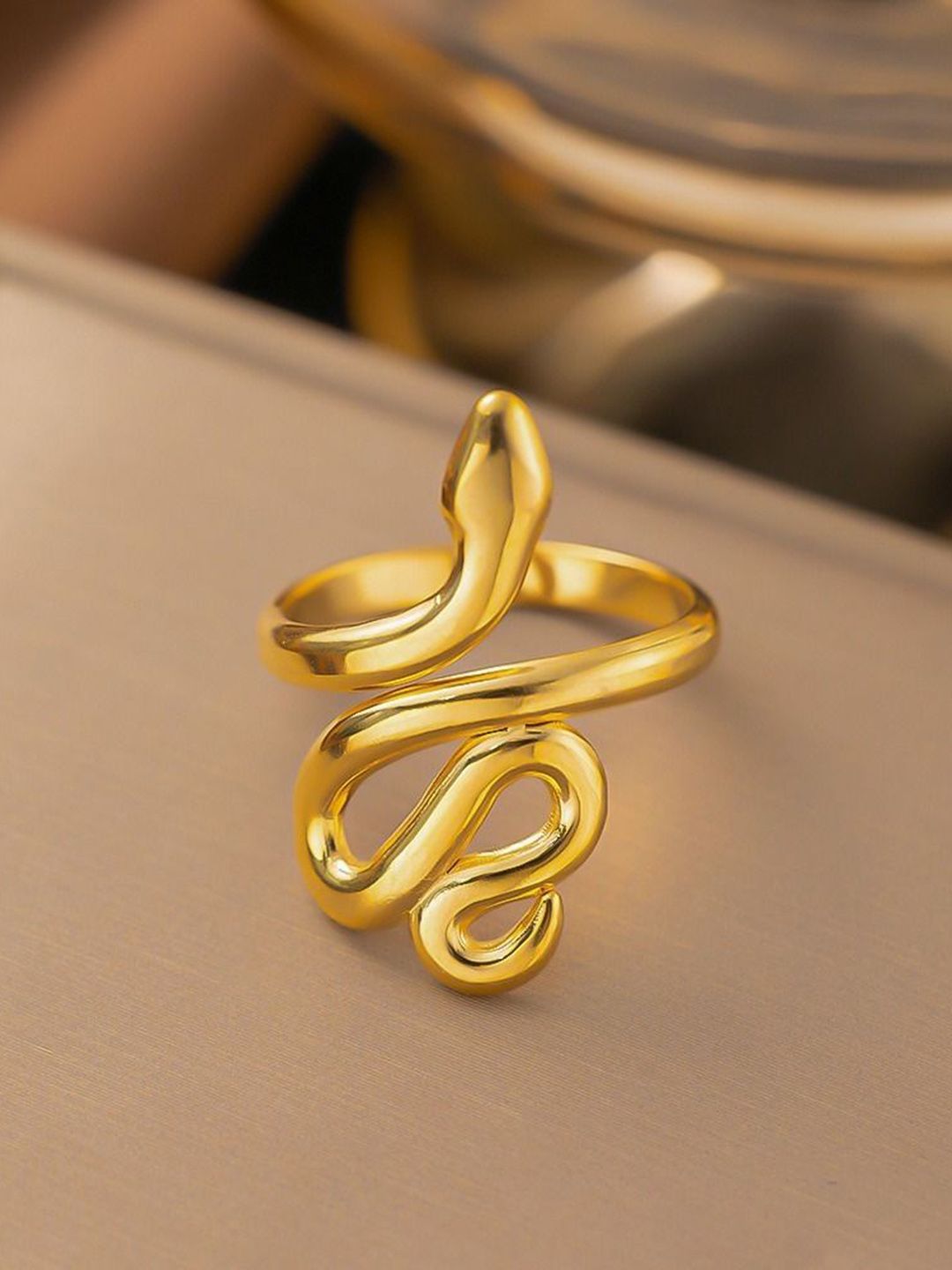 Anti-Tarnish 18K Gold Plated Abstract Snake Wrap Ring