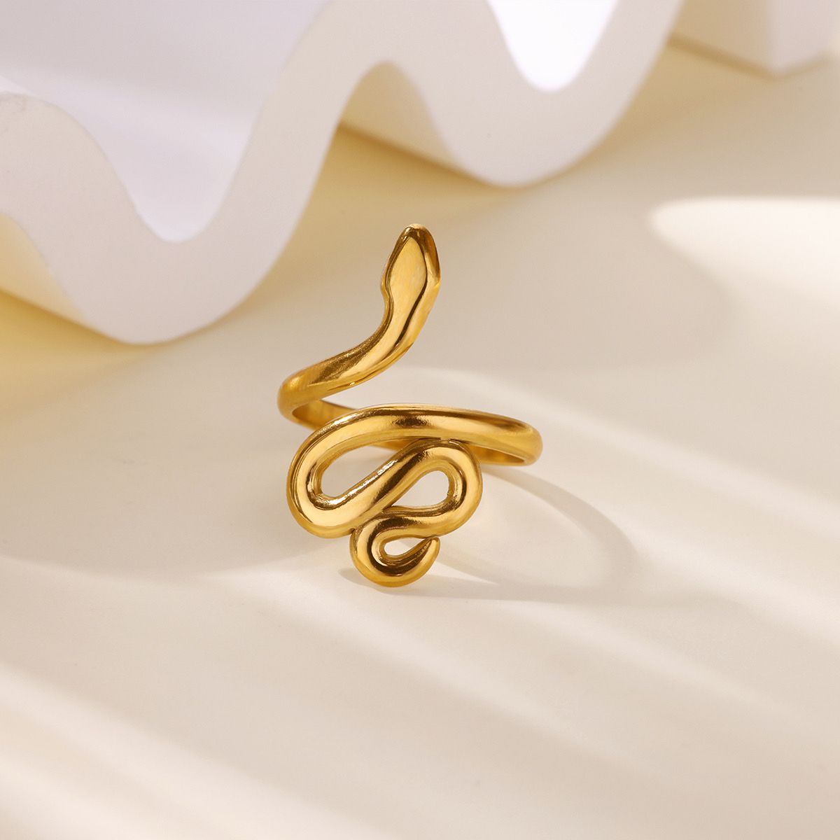Anti-Tarnish 18K Gold Plated Abstract Snake Wrap Ring - Image 4