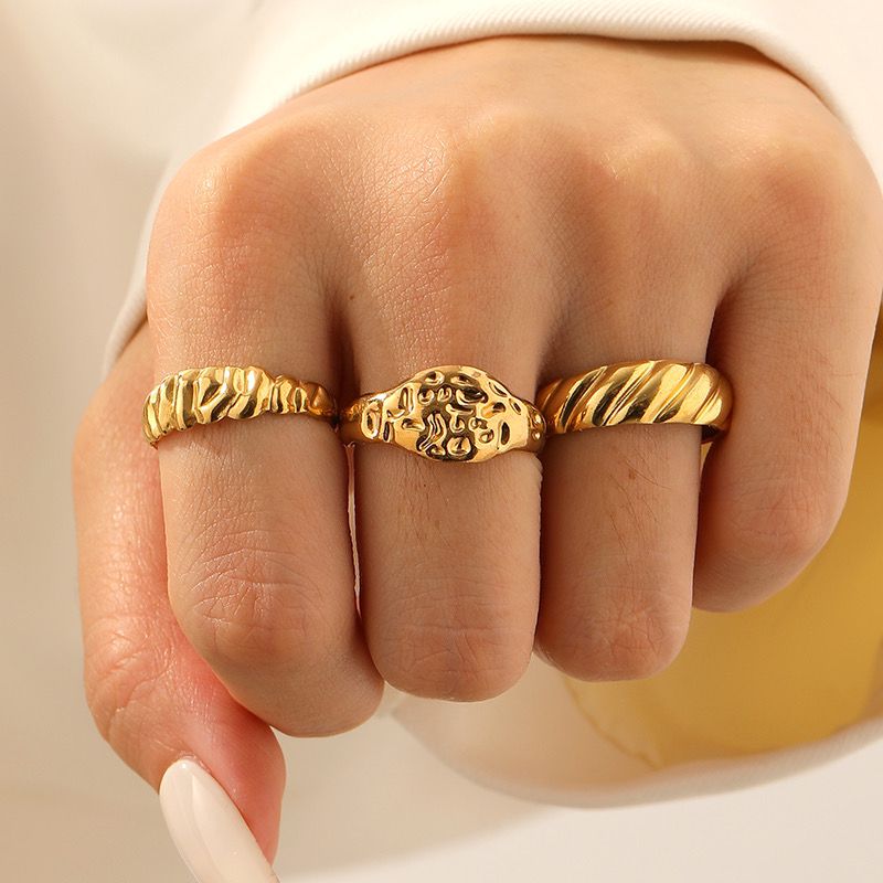 Anti-Tarnish 18K Gold Plated Textured Statement Adjustable Ring - Image 2