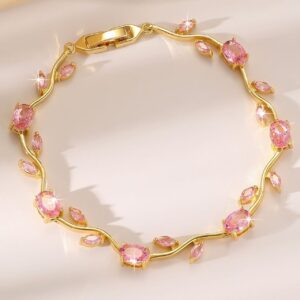 Anti-Tarnish 18K Gold Plated Pink Crystal Tulip Bracelet