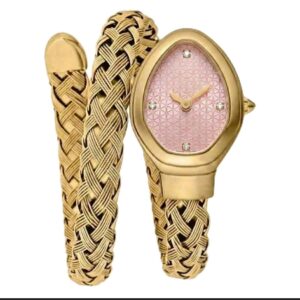 Luxury Gold Braided Bracelet Watch – Pink Dial
