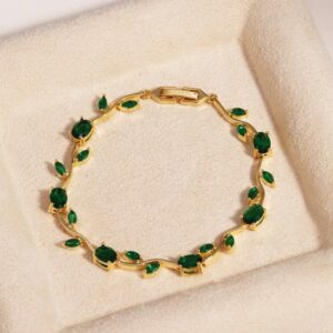 Anti-Tarnish 18K Gold Plated Green Crystal Tulip Bracelet