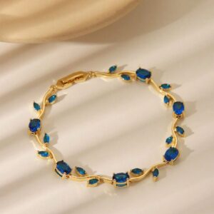 Anti-Tarnish 18K Gold Plated  Blue Crystal Tulip Bracelet