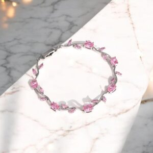 Anti-Tarnish Pink Crystal Tulip Bracelet