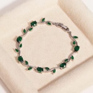 Anti-Tarnish Green Crystal Tulip Bracelet