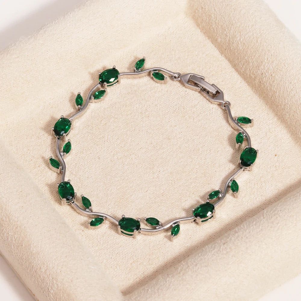 Anti-Tarnish Green Crystal Tulip Bracelet