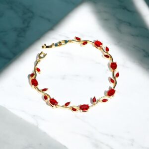 Anti-Tarnish 18K Gold Plated Red Crystal Tulip Bracelet