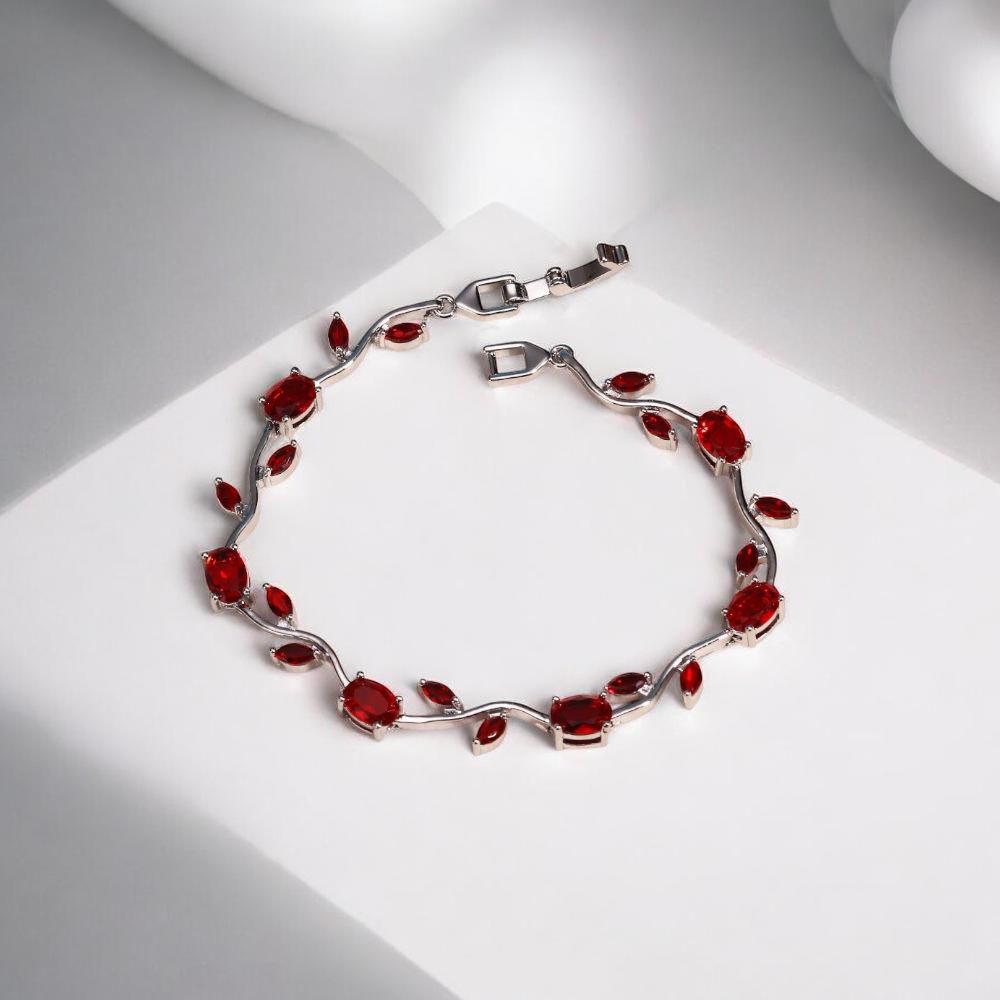 Anti-Tarnish Red Crystal Tulip Bracelet