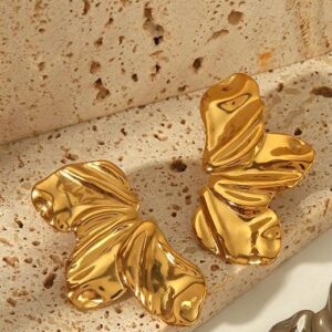 Gold Plated Abstract Leaf Statement Earrings