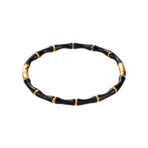 Black Bamboo Style Bracelet for Women – Gold Plated Stretch Bracelet