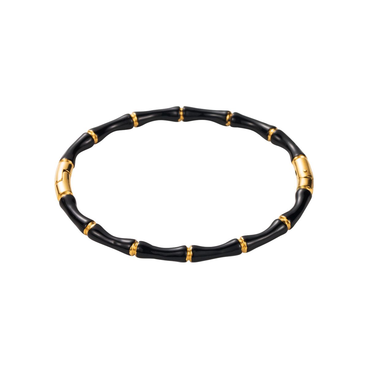 Black Bamboo Style Bracelet for Women – Gold Plated Stretch Bracelet