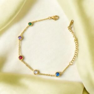 Multicolor Bracelet for Women – Gold-Toned Colorful Stone Bracelet