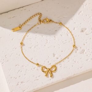 Bow Bracelet for Women – Elegant Gold-Toned Bow Chain Bracelet