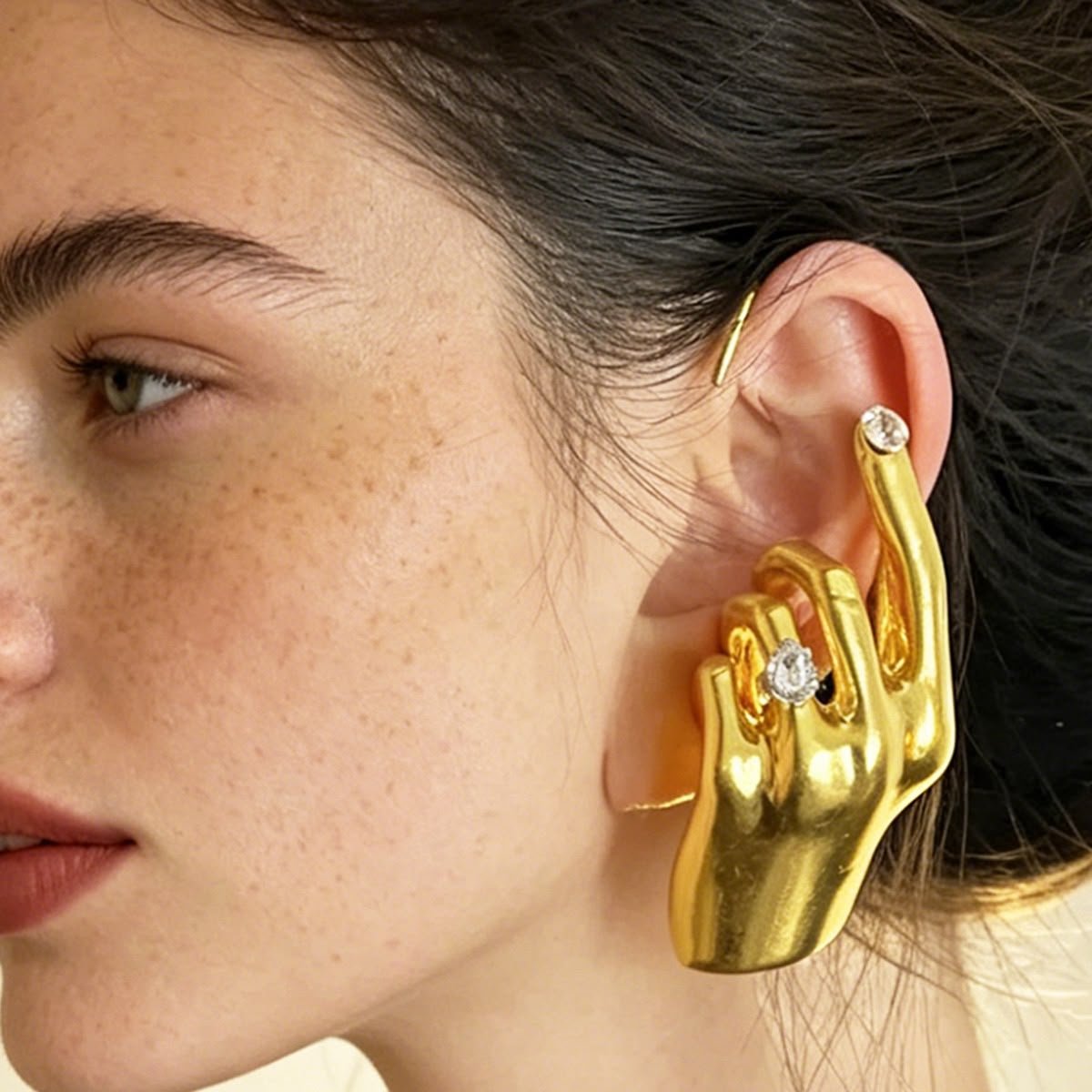 Gold Hand Ear Cuff with Crystal Accents - Image 2