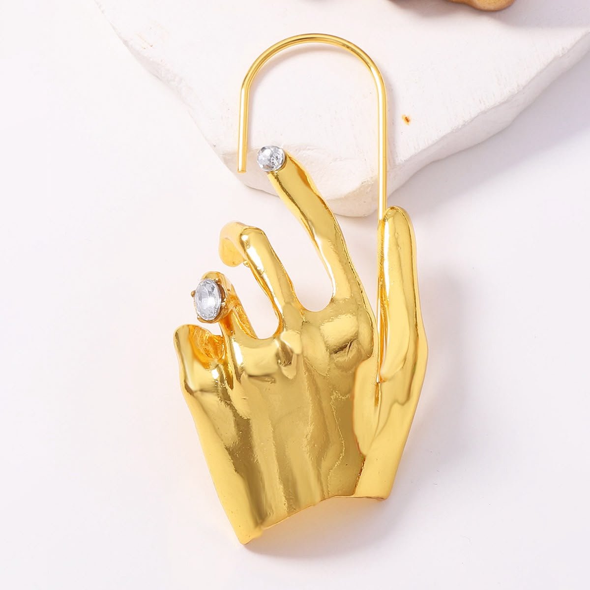 Gold Hand Ear Cuff with Crystal Accents