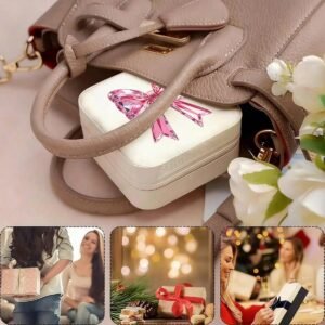 Bow Design Jewelry Organizer Box | Elegant Portable Jewelry Storage Case | Travel Jewelry Box for Rings, Earrings & Accessories